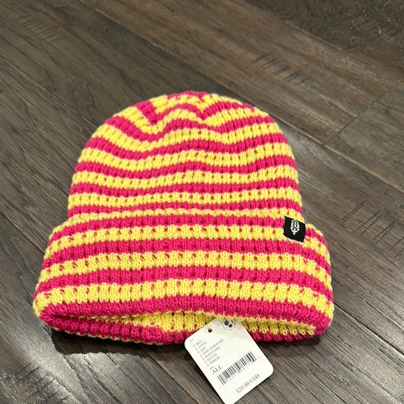 FP Movement by Free People Accessories - FP Movement by Free People Pink and Yellow Striped Beanie